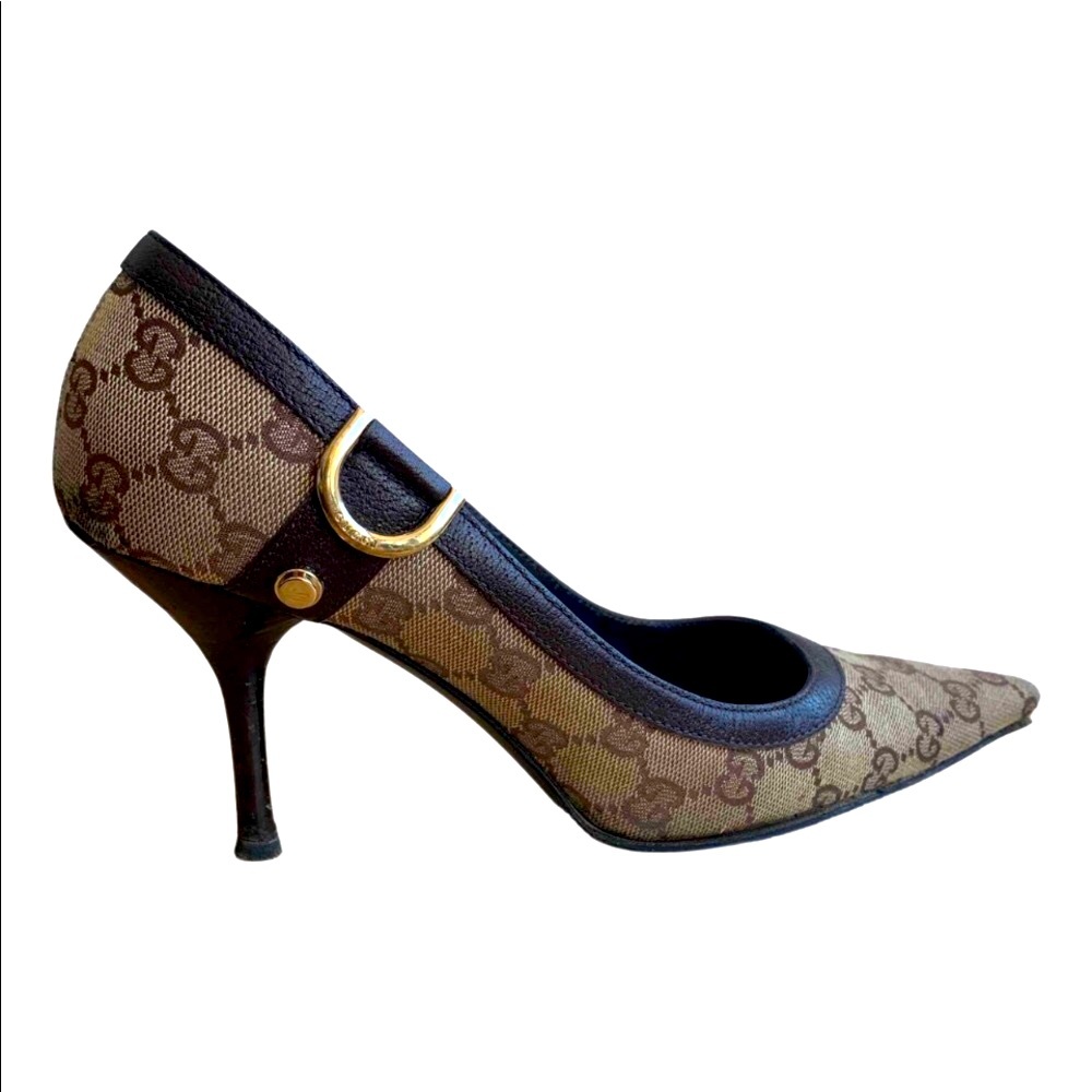 GUCCI Vintage Monogram Logo Leather Stiletto Heels - Picture 4 of 6